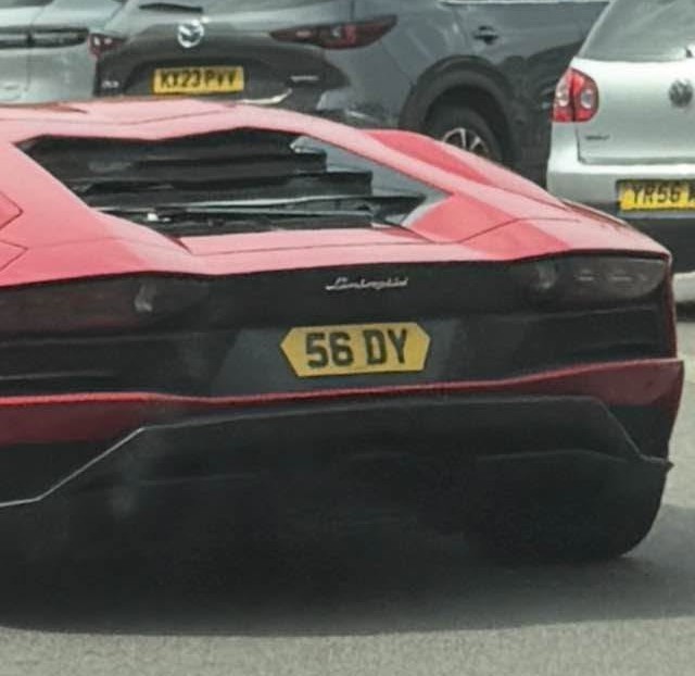 UK Number Plate 56 DY on a 2017 RED Lamborghini Aventador