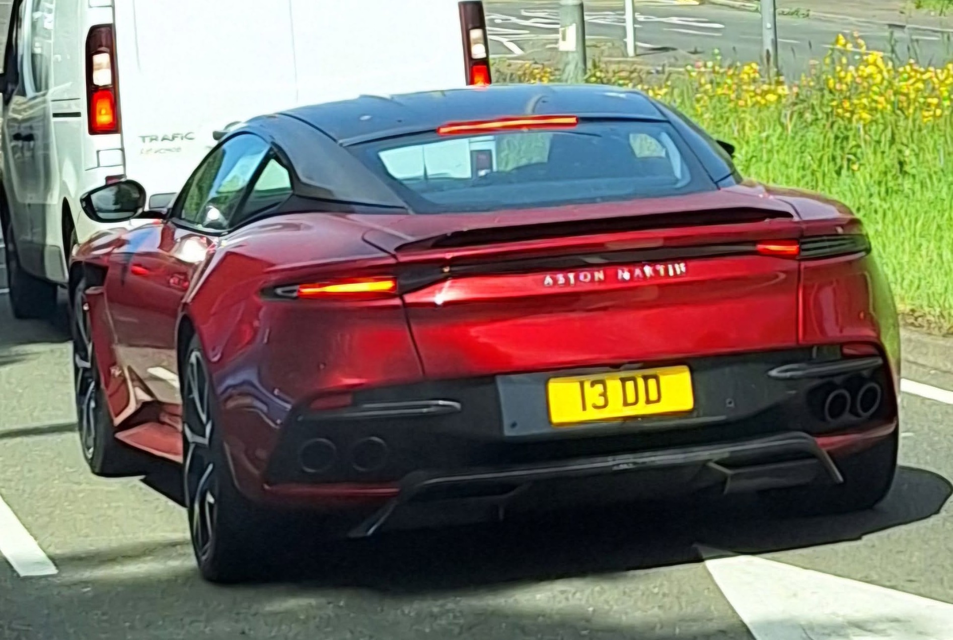 UK Number Plate 13 DD on a 2019 RED Aston Martin DBS