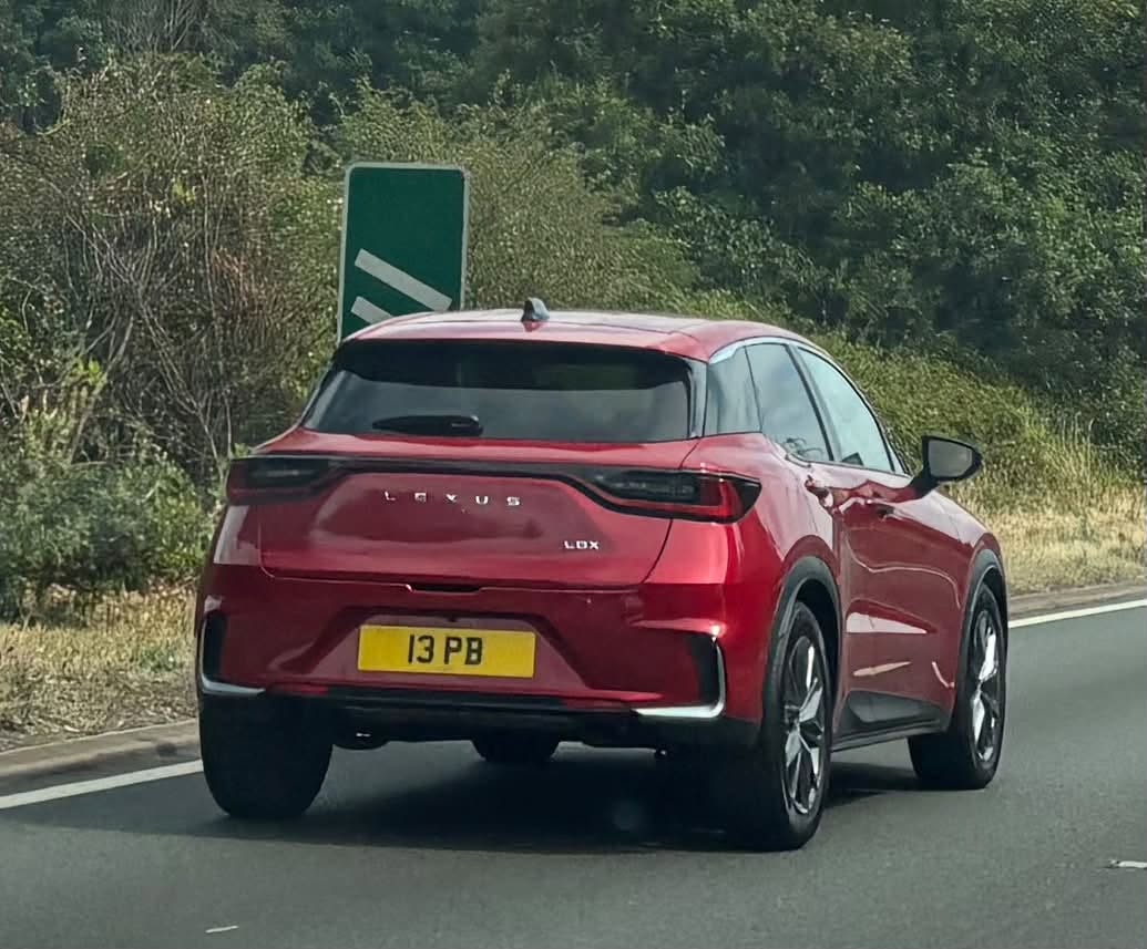 UK Number Plate 13 PB on a 2025 RED Lexus Lbx Takumi Cvt