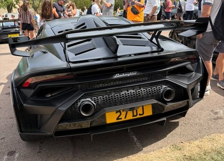 UK Number Plate 27 DJ on a 2022 Black Lamborghini Huracan Sto 4x2 S-A