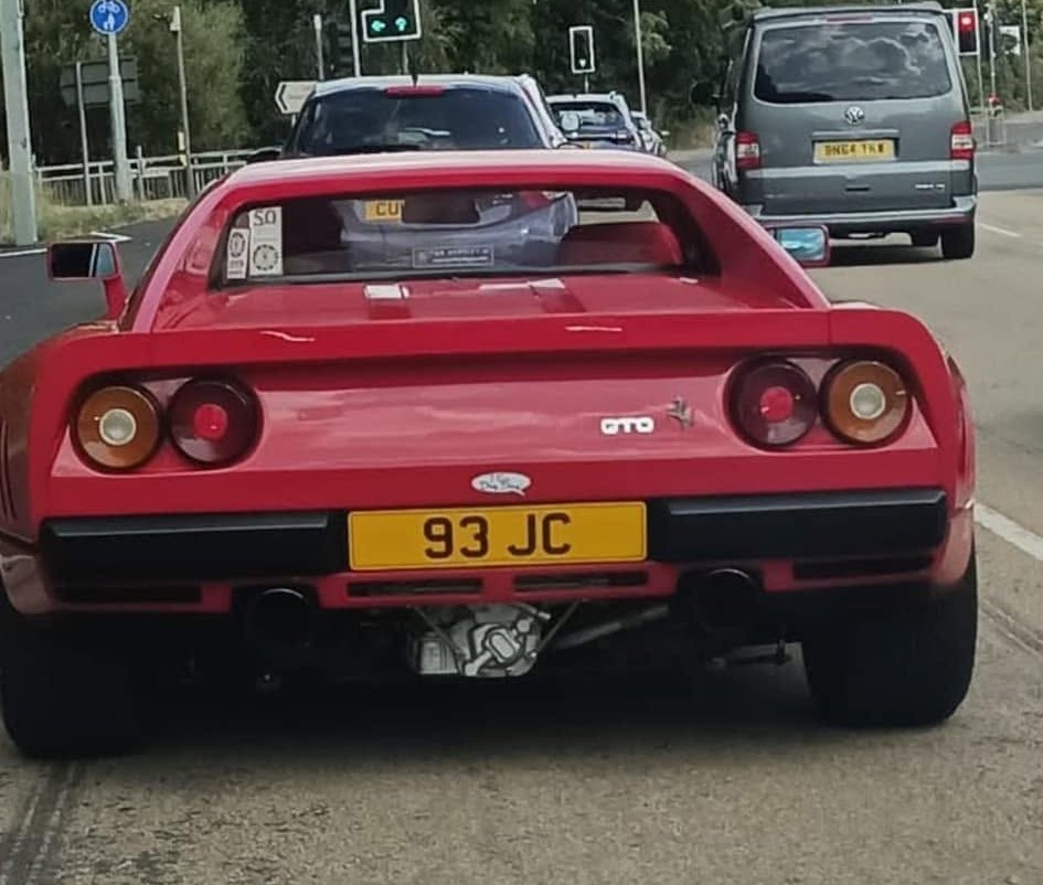 UK Number Plate 93 JC on a 1985 RED Ferrari 288