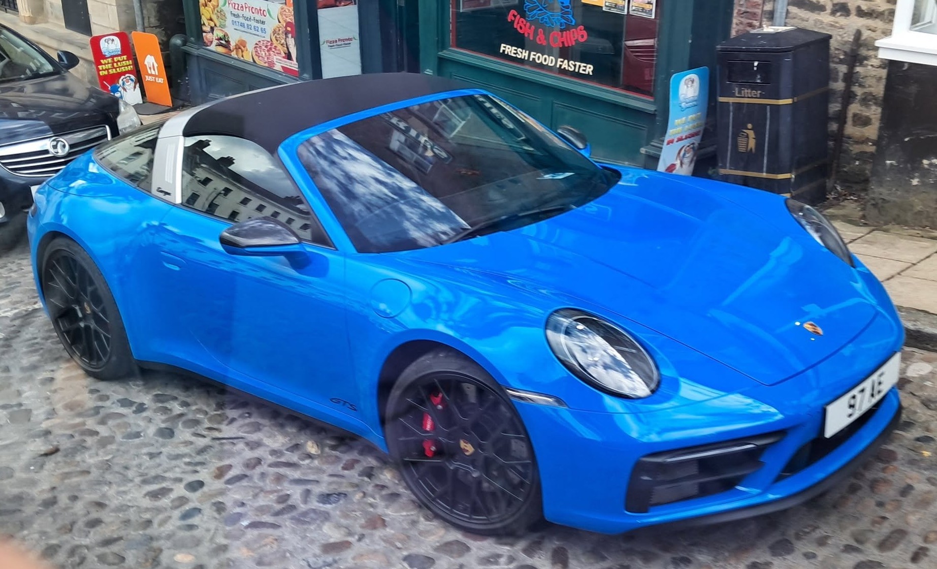 UK Number Plate 97 AE on a 2023 Blue Porsche 911 Targa 4 Gts S-A