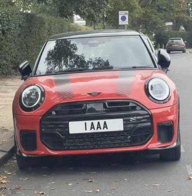 UK Number Plate 1 AAA on a 2024 RED Mini Cooper Sport C Auto