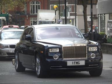 UK Number Plate 1 FMG on a Blue Rolls Royce Phantom