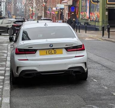 UK Number Plate 1 GLD on a 2021 White BMW M340i Xdrive Mhev Auto