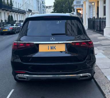 UK Number Plate 1 WK on a 2024 Black Mercedes-Benz GLS