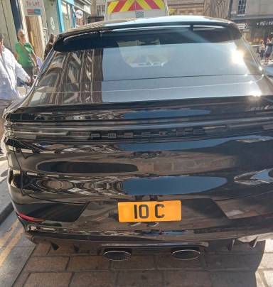UK Number Plate 10 C on a 2025 Black Porsche Cayenne Gts Auto