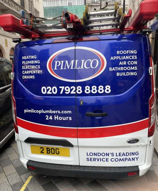 2 BOG number plate – Pimlico Plumbers