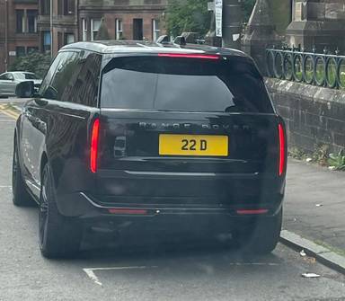 UK Number Plate 22 D on a 2024 Black Land Rover Range Rover Autobio Mhev Auto