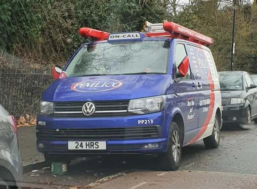 24 HRS number plate – Pimlico Plumbers