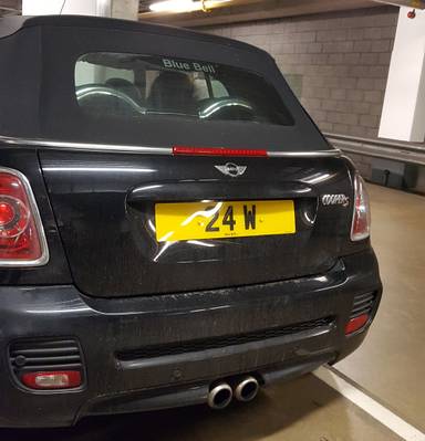 UK Number Plate 24 W on a 2017 Black Mini