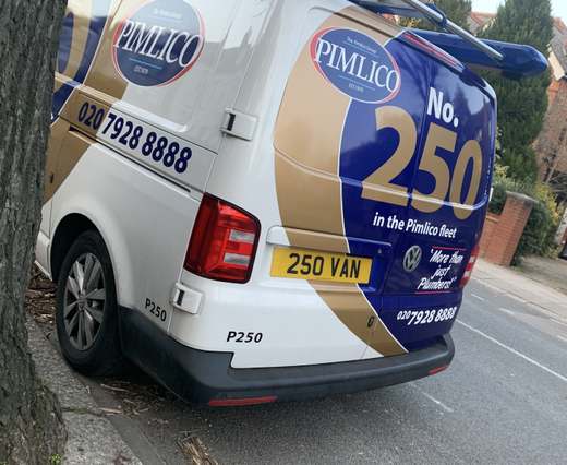 250 VAN number plate – Pimlico Plumbers