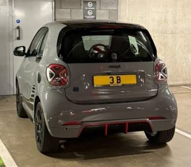 UK Number Plate 3 B on a 2020 Grey Smart Eq Fortwo Edition One