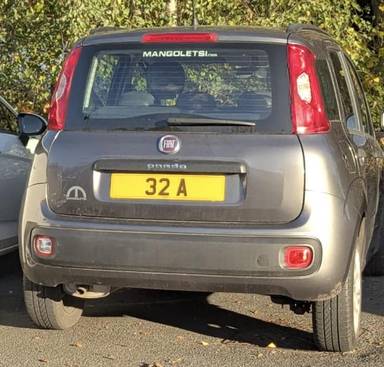 UK Number Plate 32 A on a 2018 Grey Fiat Panda