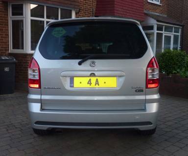 UK Number Plate 4 A on a 2023 Black Land Rover