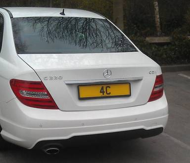 UK Number Plate 4 C on a 2024 White Mercedes-Benz