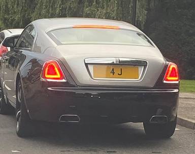 UK Number Plate 4 J on a 2026 Blue Rolls Royce