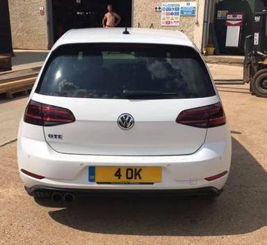 UK Number Plate 4 OK on a 2018 White Volkswagen Golf