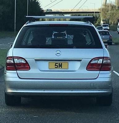 UK Number Plate 5 M on a 2003 Silver Mercedes