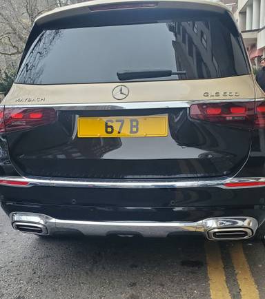 UK Number Plate 67 B on a 2024 Black Mercedes-Benz Gls600 Mybch 1st Clss Mhev 4ma