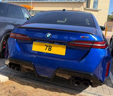 UK Number Plate 7 B on a 2025 Blue BMW M5 Phev Auto