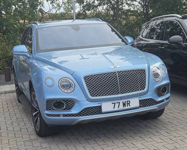 UK Number Plate 77 WR on a 2016 Blue Bentley