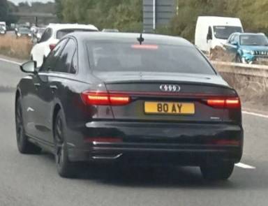 UK Number Plate 80 AY on a 2020 Black Audi A8 S Line Blk Ed 50 Tdi Quat A
