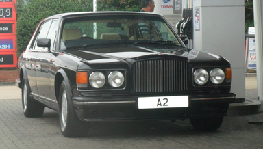 UK Number Plate A 2 on a 1990 Blue Bentley Turbo