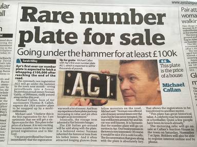 UK Number Plate AG 1 featured in media