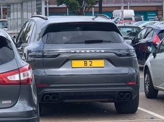 UK Number Plate B 2 on a 2025 Grey Porsche