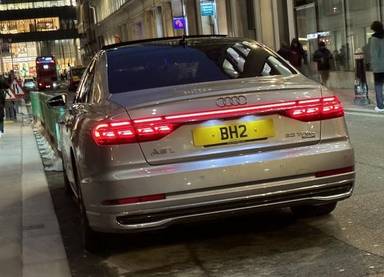 UK Number Plate BH 2 on a 2026 Silver Audi A8 L S Line Tfsi E Quattro A