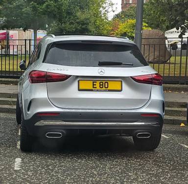 UK Number Plate E 80 on a 2023 Silver Mercedes-Benz Gla 220 Amg Line Prem + D 4m A