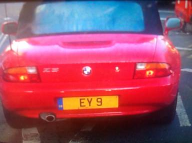 UK Number Plate EY 9 on a 1997 RED BMW