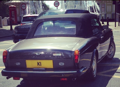 UK Number Plate K 1 on a 2022 Black Rolls Royce