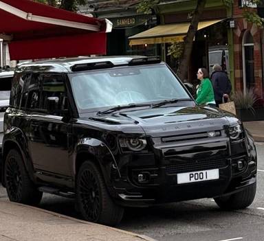 UK Number Plate POO 1 on a 2026 Black Land Rover Defender Xdynamic Hse D Mhev A