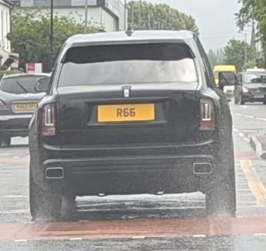 UK Number Plate R 66 on a 2022 Black Rolls Royce Cullinan V12 Auto