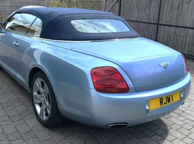 UK Number Plate RJW 1 on a 2007 Silver Bentley Continental