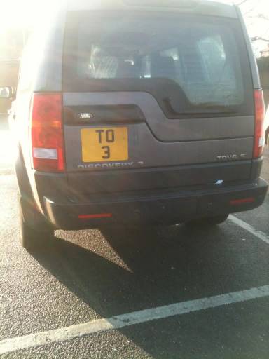 UK Number Plate TO 3 on a 2009 Black BMW