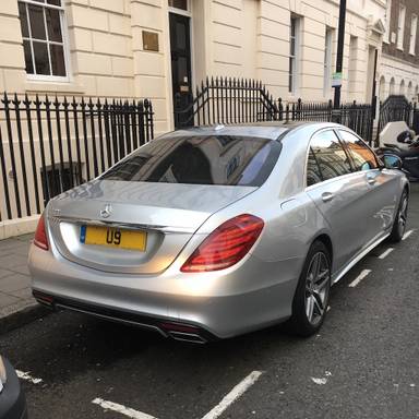 UK Number Plate U 9 on a 2018 Black Mercedes-Benz