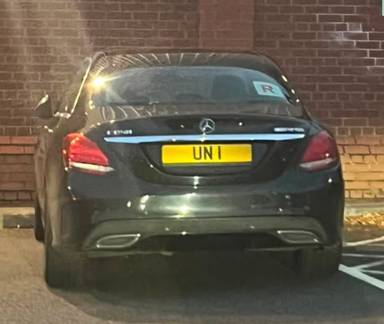 UK Number Plate UN 1 on a 2014 Black Mercedes-Benz C250 Amg Line Bluetec Auto