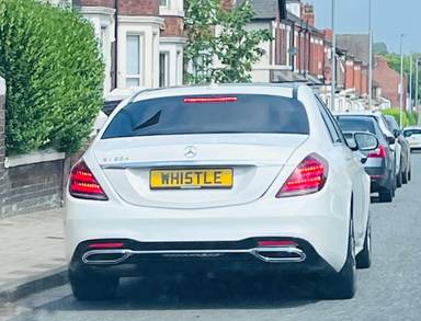 UK Number Plate WH15 TLE on a 2019 White Mercedes-Benz S-Class