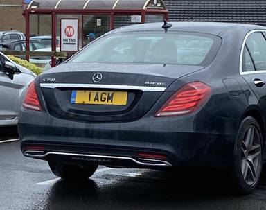UK Number Plate 1 AGM on a 2014 Blue Mercedes-Benz S-Class