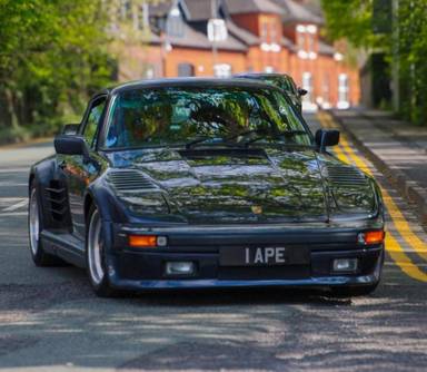UK Number Plate 1 APE on a 1987 Blue Porsche 911