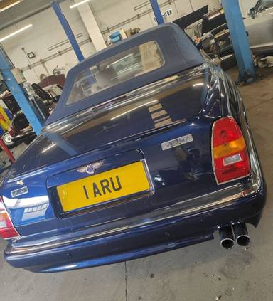 UK Number Plate 1 ARU on a 2001 Blue Bentley Azure