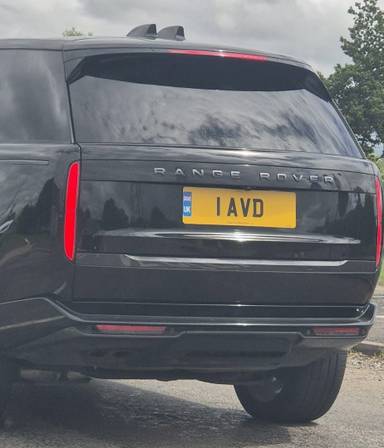 UK Number Plate 1 AVD on a 2023 Black Land Rover Range Rover Hse D Mhev Auto