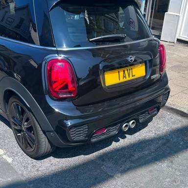 UK Number Plate 1 AVL on a 2020 Black Mini Cooper S
