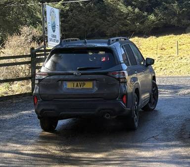 UK Number Plate 1 AVP on a 2025 Grey Subaru Forester Fld Ebxr Sym Awd Cvt