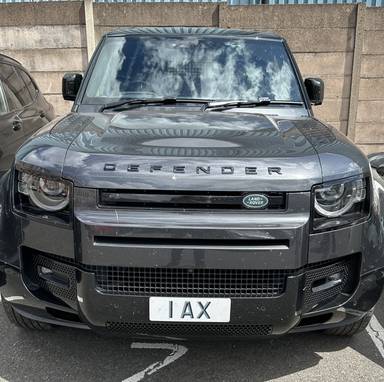 UK Number Plate 1 AX on a 2025 Grey Land Rover Defender Hdtp Xdyn Hse Dmhev A