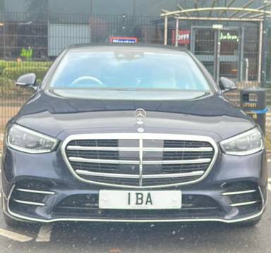 UK Number Plate 1 BA on a 2024 Blue Mercedes-Benz S 680 Maybach First Class 4m A