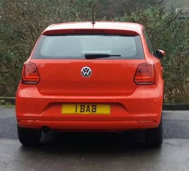 UK Number Plate 1 BAB on a 2015 RED Volkswagen Polo